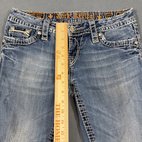 Rock Revival Jeans Kelly Boot 27 Thick Stitch Whiskering Embroidered Pockets - Picture 8 of 10